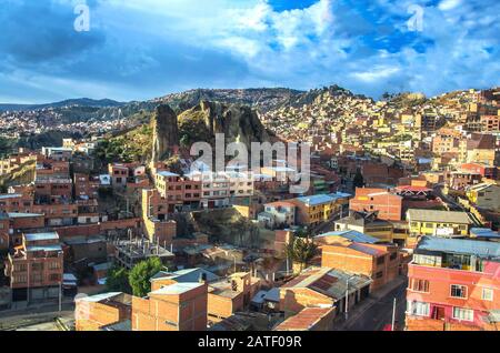 Luftbild La Paz, Bolivien. La Paz ist die höchste Hauptstadt der Welt. Landschaft von La Paz Stockfoto