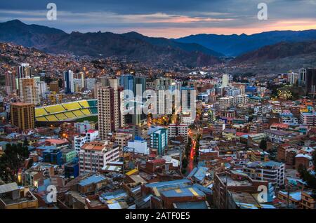 Luftbild La Paz, Bolivien. La Paz ist die höchste Hauptstadt der Welt. Landschaft von La Paz Stockfoto