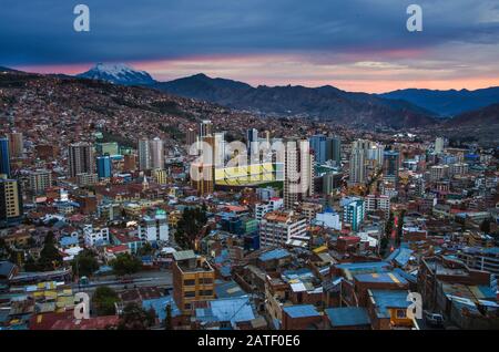 Luftbild La Paz, Bolivien. La Paz ist die höchste Hauptstadt der Welt. Landschaft von La Paz Stockfoto