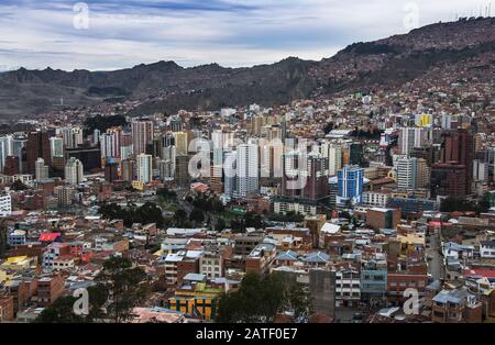Luftbild La Paz, Bolivien. La Paz ist die höchste Hauptstadt der Welt. Landschaft von La Paz Stockfoto