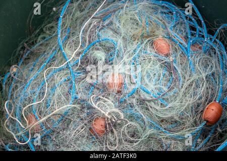 Fischernetze mit Schwielen und Korken Stockfoto