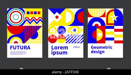 Coole geometrische Hintergründe für Poster, Flyer, Broschüren. Minimales Design der Abdeckungen. Vektorgrafiken im Bauhausstil Stock Vektor