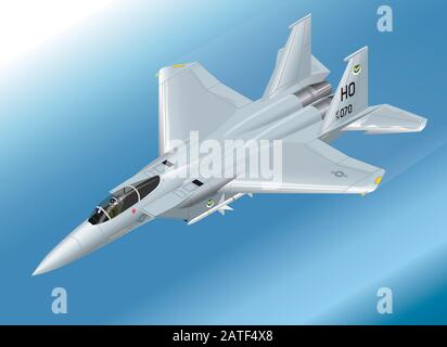 Detaillierte Isometrische Vektordarstellung eines F-15 Eagle Jet Fighter Airborne Stock Vektor