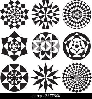 Sammlung von Optical Art Designs für Logos, Hintergründe und andere Anwendungen. Stock Vektor