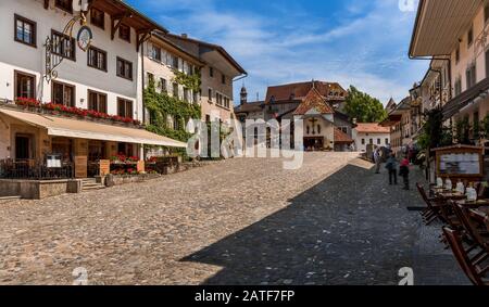 Hauptplatz - Gruyeres - Schweiz Stockfoto