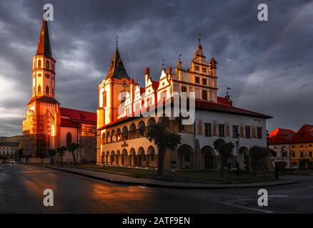 Kirche und Rathaus St. Jaimes in Levoca, Slowakei Stockfoto