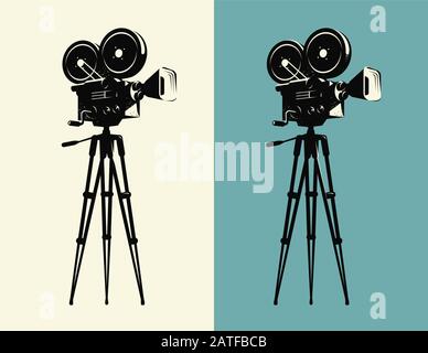 Filmkamera auf Stativ Vintage. Projektor, Kino-Retro-Vektor Stock Vektor
