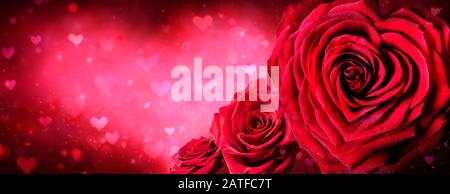 Rote Rosen in Form eines Herzens - Valentinstag-Banner Stockfoto