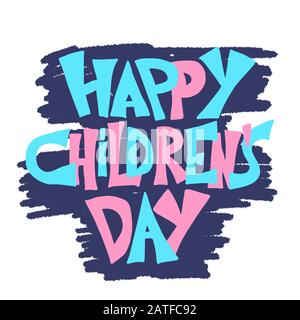 Happy Tag der Kinder Text. Vektor Hand gezeichnet illustartion Emblem. Stock Vektor