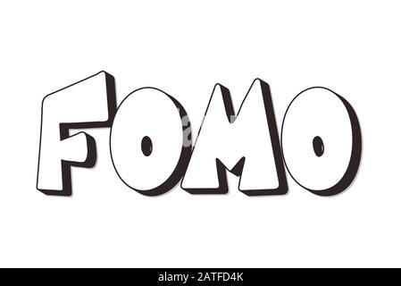 FOMO Abkürzung text Emblem auf weißem Hintergrund. Moderne soziale Angst Akronym. Angst vor fehlenden Konzept. Vector Illustration Stock Vektor