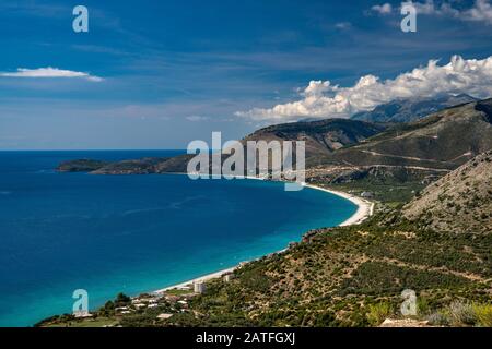 Palermo-Cape, Ansicht von der Straße SH8 über Ionische Meer, albanische Riviera, Albanien Stockfoto