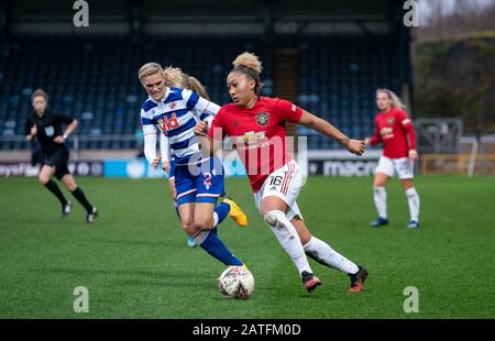 High Wycombe, Großbritannien. Februar 2020. Lauren James von Man Udd Women während des FAWSL-Spiels zwischen Reading Women und Manchester United Women im Adams Park, High Wycombe, England am 2. Februar 2020. Foto von Andy Rowland. Kredit: Prime Media Images/Alamy Live News Stockfoto