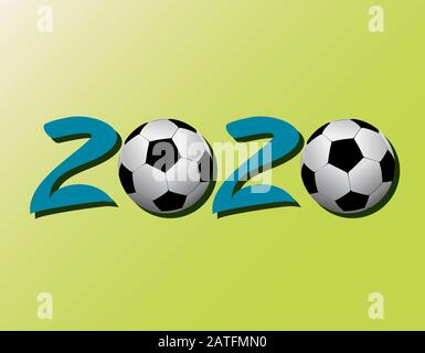 Vector Fußballball auf grünem Hintergrund - Gras. Fußball Euro 2020. Fußball-Logo 2020. Stock Vektor