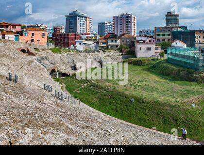 Römische Amphiteatre, 2. Jahrhundert, in Durres, Albanien Stockfoto