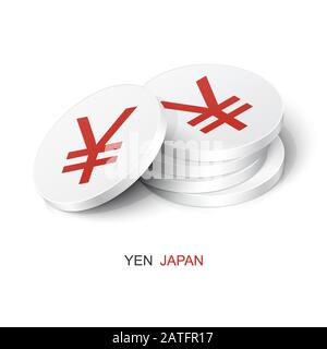 Stapel weißer Token mit Yen-Zeichen. Vektordarstellung japanische Währung Stock Vektor
