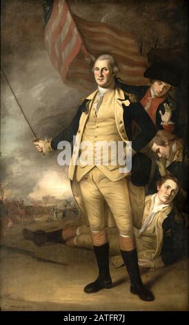 Ein Porträt Washingtons von Charles Willson Peale aus dem Jahr 1784, das ihn in der Schlacht von Princeton darstellt Stockfoto