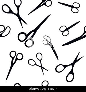 Schwarze Silhouette nahtloses Muster der scheren flachen Vektorgrafiken auf weißem Hintergrund Stock Vektor