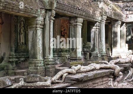 Der Bayon, Prasat Bayon ist ein reich dekorierter Khmer-Tempel in Angkor in Kambodscha Stockfoto