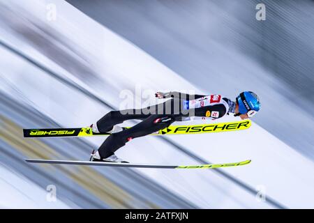 Seefeld, Österreich. Februar 2020. Johannes Lamparter (AUT) bei - VIESSMANN FIS WELTCUP SEEFELD IN DER NORDISCHE KOMBINATION am 1. Februar 2020 in Seefeld, . Credit: Thomas Reiner/ESPA/Alamy Live News Stockfoto