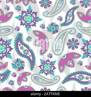 Buntes Paisley-Muster auf weißem Hintergrund. Blumenmuster für Stoff. - Abbildung Stockfoto