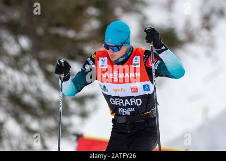 Seefeld, Österreich. Februar 2020. Antoine GERARD von FRA AT - VIESSMANN FIS WELTCUP SEEFELD IN DER NORDISCHE KOMBINATION am 1. Februar 2020 in Seefeld, . Credit: Thomas Reiner/ESPA/Alamy Live News Stockfoto