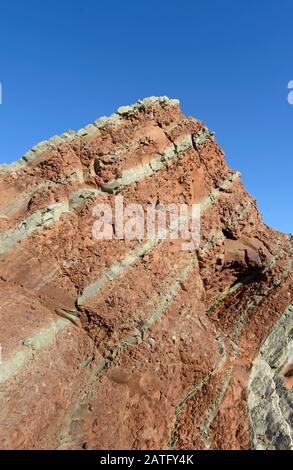 Mercia Mudstone sedimentäre Felsen an der Helwell Bay in der Severn-Flussmünde bei Watchet, Somerset, Großbritannien, Stockfoto