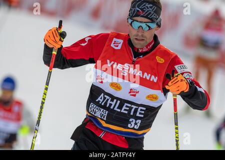 Seefeld, Österreich. Februar 2020. Philipp Orter von Österreich bei - VIESSMANN FIS-NORDISCHE KOMBINATION WELTCUP SEEFELD am 1. Februar 2020 in Seefeld, . Credit: Thomas Reiner/ESPA/Alamy Live News Stockfoto