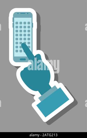 Apps auf dem Smartphone-Symbol, das Anwendungen und Mobilgeräte symbolisiert. Alle Objekte, Schatten und Hintergrund befinden sich in verschiedenen Ebenen. Stock Vektor