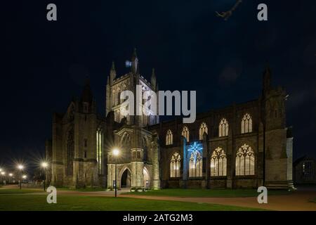 Kathedrale von Hereford bei Nacht. GROSSBRITANNIEN Stockfoto