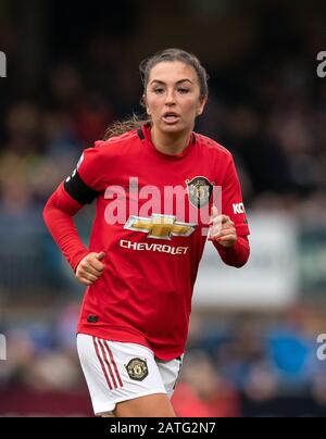 High Wycombe, Großbritannien. Februar 2020. Katie Zelem von Man Udd Women während des FAWSL-Spiels zwischen Reading Women und Manchester United Women im Adams Park, High Wycombe, England am 2. Februar 2020. Foto von Andy Rowland. Kredit: Prime Media Images/Alamy Live News Stockfoto