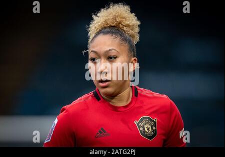 High Wycombe, Großbritannien. Februar 2020. Lauren James von Man Udd Women während des FAWSL-Spiels zwischen Reading Women und Manchester United Women im Adams Park, High Wycombe, England am 2. Februar 2020. Foto von Andy Rowland. Kredit: Prime Media Images/Alamy Live News Stockfoto