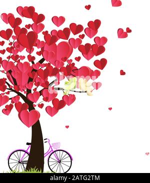 Abbildung von Liebe und valentinstag, Liebesvögel sitzen auf einem Ast Stock Vektor