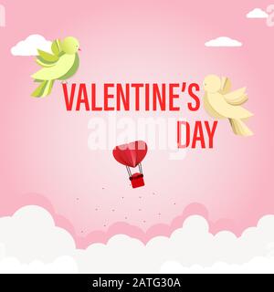 Valentines von Papierhandwerksdesign, Love Birds sitzen am Happy Valentine'S Day Stock Vektor
