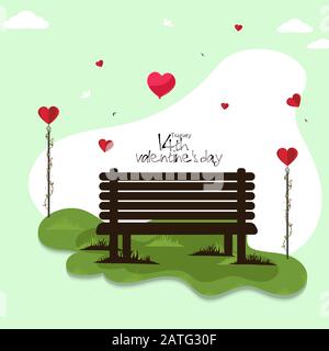 Illustration von Liebe und valentinstag, Papierkunst und digitalem Kunsthandwerk. Parkbank. Stock Vektor