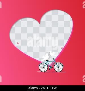 Herzrahmen mit Fahrrad auf rotem Hintergrund Stock Vektor