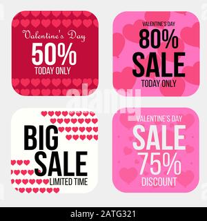 Set mit der Vorlage für den Valentinstag von Instagram Sale. Kreative universelle, editable Karten in modischem Stil mit Liebe zu Social Media Promo. Stock Vektor