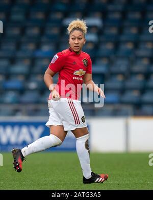 High Wycombe, Großbritannien. Februar 2020. Lauren James von Man Udd Women während des FAWSL-Spiels zwischen Reading Women und Manchester United Women im Adams Park, High Wycombe, England am 2. Februar 2020. Foto von Andy Rowland. Kredit: Prime Media Images/Alamy Live News Stockfoto