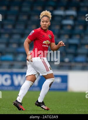 High Wycombe, Großbritannien. Februar 2020. Lauren James von Man Udd Women während des FAWSL-Spiels zwischen Reading Women und Manchester United Women im Adams Park, High Wycombe, England am 2. Februar 2020. Foto von Andy Rowland. Kredit: Prime Media Images/Alamy Live News Stockfoto