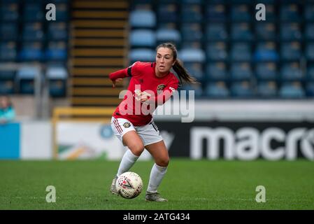 High Wycombe, Großbritannien. Februar 2020. Katie Zelem von Man Udd Women während des FAWSL-Spiels zwischen Reading Women und Manchester United Women im Adams Park, High Wycombe, England am 2. Februar 2020. Foto von Andy Rowland. Kredit: Prime Media Images/Alamy Live News Stockfoto