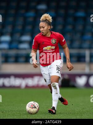 High Wycombe, Großbritannien. Februar 2020. Lauren James von Man Udd Women während des FAWSL-Spiels zwischen Reading Women und Manchester United Women im Adams Park, High Wycombe, England am 2. Februar 2020. Foto von Andy Rowland. Kredit: Prime Media Images/Alamy Live News Stockfoto