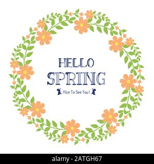 Posterdesign für Hello-Feder, mit elegantem Stil aus Blatt- und Kranzrahmen. Vektor Stock Vektor