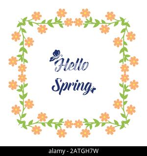 Vintage-Kartendesign mit wunderschönem Kranzrahmen für ein Grußkartendesign mit Hello-Feder. Vektor Stock Vektor