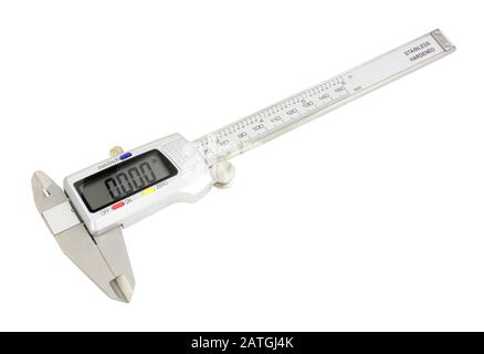 Messschieber für digitale Nonius isoliert auf weißem Hintergrund Stockfoto