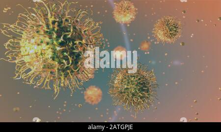 Viruszelle infizierter Organismus, abstrakter Hintergrund des Virus.3d Abbildung Stockfoto