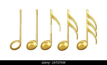 Musikalische Hinweisschilder Im Golden Colour Set Vector Stock Vektor