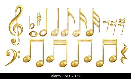 Symbole Für Musiknotizen Im Golden Colour Set Vector Stock Vektor