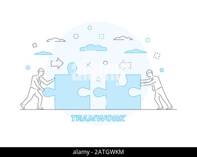 Teamwork Business Concept Vektor-Illustration in linearem Stil Stock Vektor