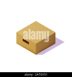 Isometrischer Karton Verpackungskarton. Realistische 3D-Symbole. Kartonagen, Fertigpackungen, isolierte Vektorgrafiken Stock Vektor