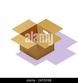 Isometrischer Karton Verpackungskarton. Realistische 3D-Symbole. Kartonagen, Fertigpackungen, isolierte Vektorgrafiken Stock Vektor