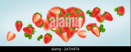 Herz aus Erdbeeren isoliert auf weißem Hintergrund Stockfoto